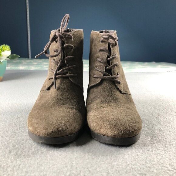 Franco Sarto Womens Sz7 Taupe Beige Suede Lace Up Wedge Ankle Boots, Weston - Picture 3 of 12